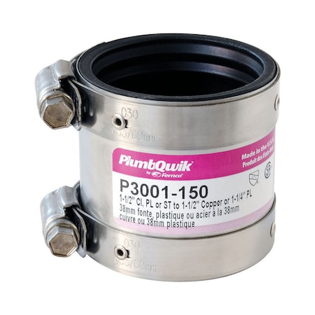 Fernco Fernco Proflex Schedule 40 1-1/2 in. Hub X 1-1/4 in. D Hub Neoprene Rubber Shielded Coupling 1 pk P3001-150
